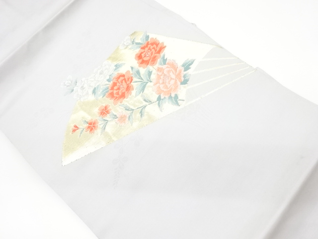 JAPANESE KIMONO / VINTAGE NAGOYA OBI / WOVEN FLOWER & FOLDING FAN PATTERN